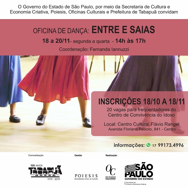 Oficina de dança acontecerá em novembro no Centro Cultural